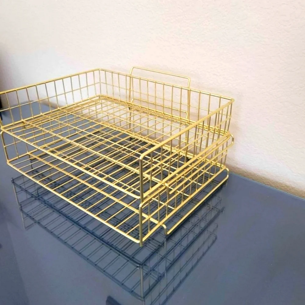 2 Gold Letter Tray Office Organizers - Stackable